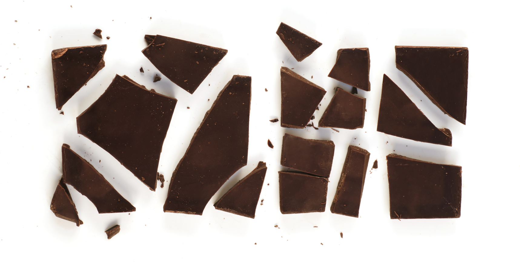 Chocolate bar broken up into pieces.
