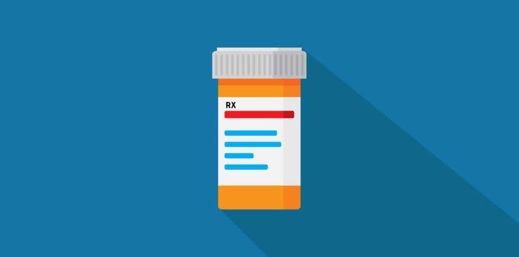 Illustration of orange pill bottle on dark blue background