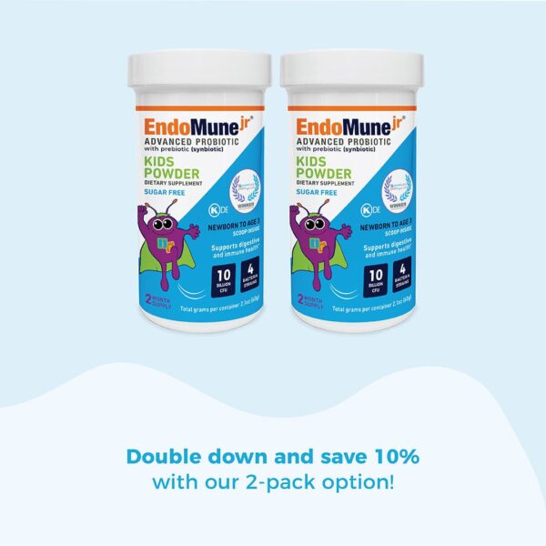 Two EndoMune bottles next to each other. TEXT: Double down and save 10% with our 2-pack option.