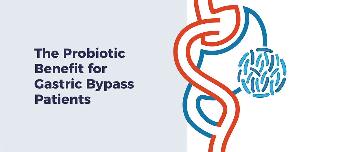 Graphic depicting the digestive system. Text reads "The Probiotic Benefit for Gastric Bypass Patients"
